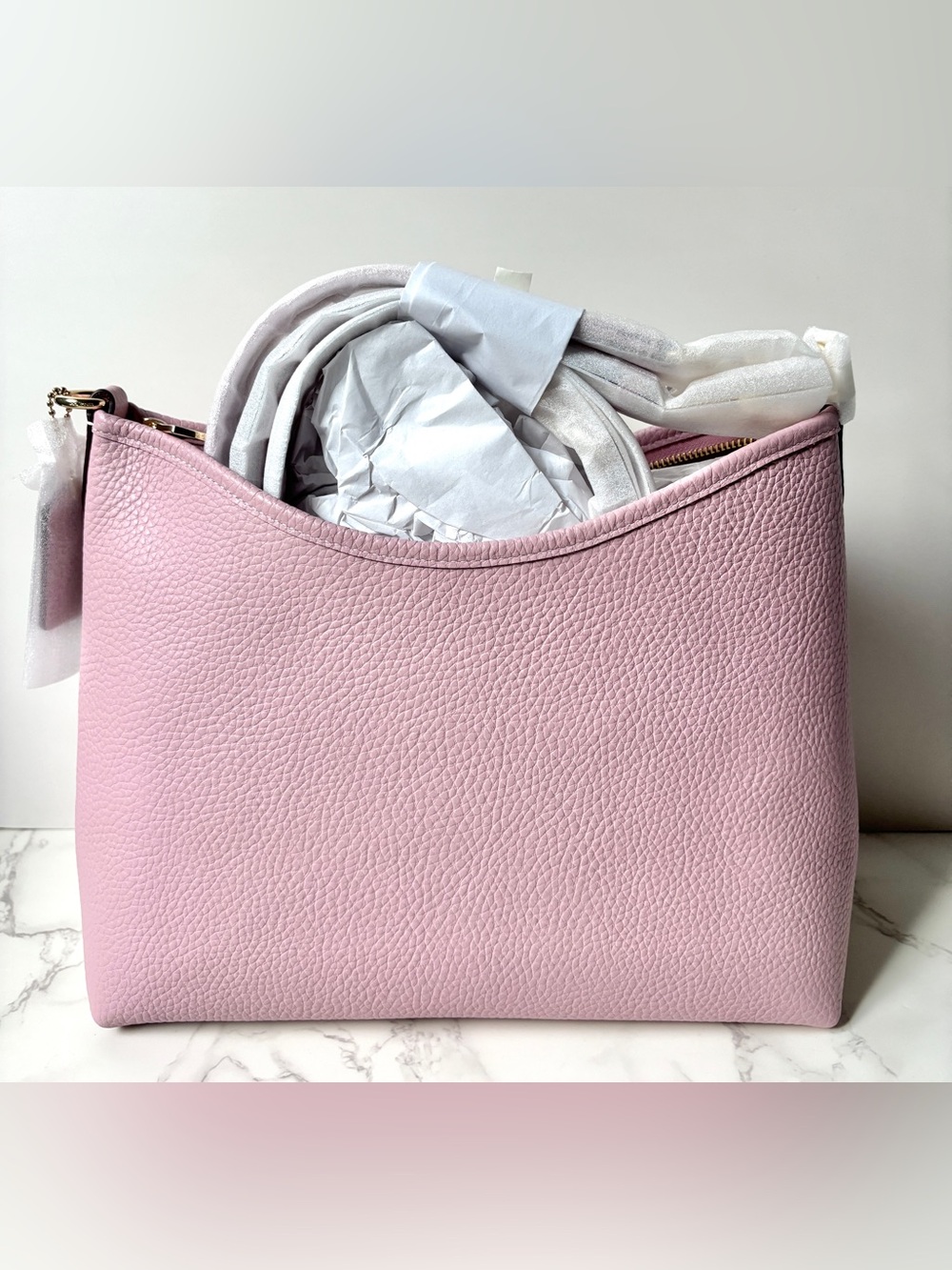 New Coach Laurel Shoulder Bag Carnation Pink Pebbled Leather - Picture 6 of 14